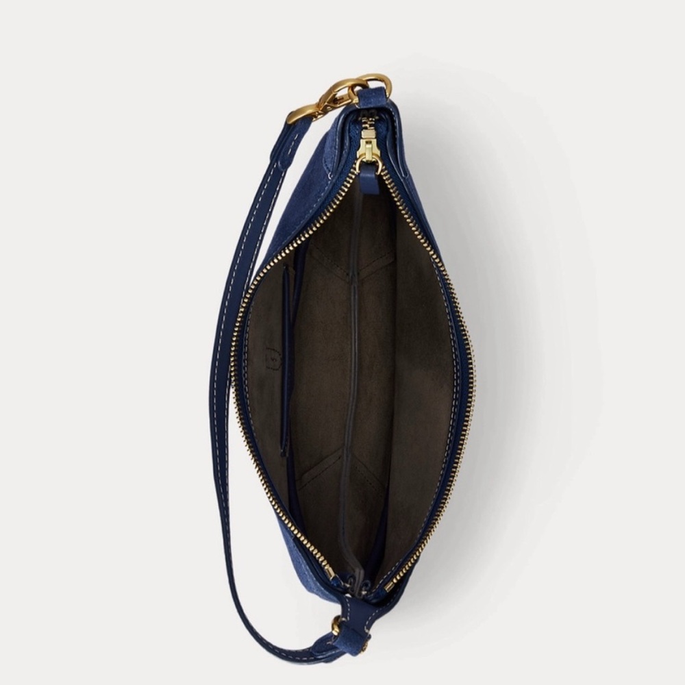 Polo by Ralph Lauren Navy Shoulder Bag silver hardware blue suede mini polo id - Picture 8 of 8